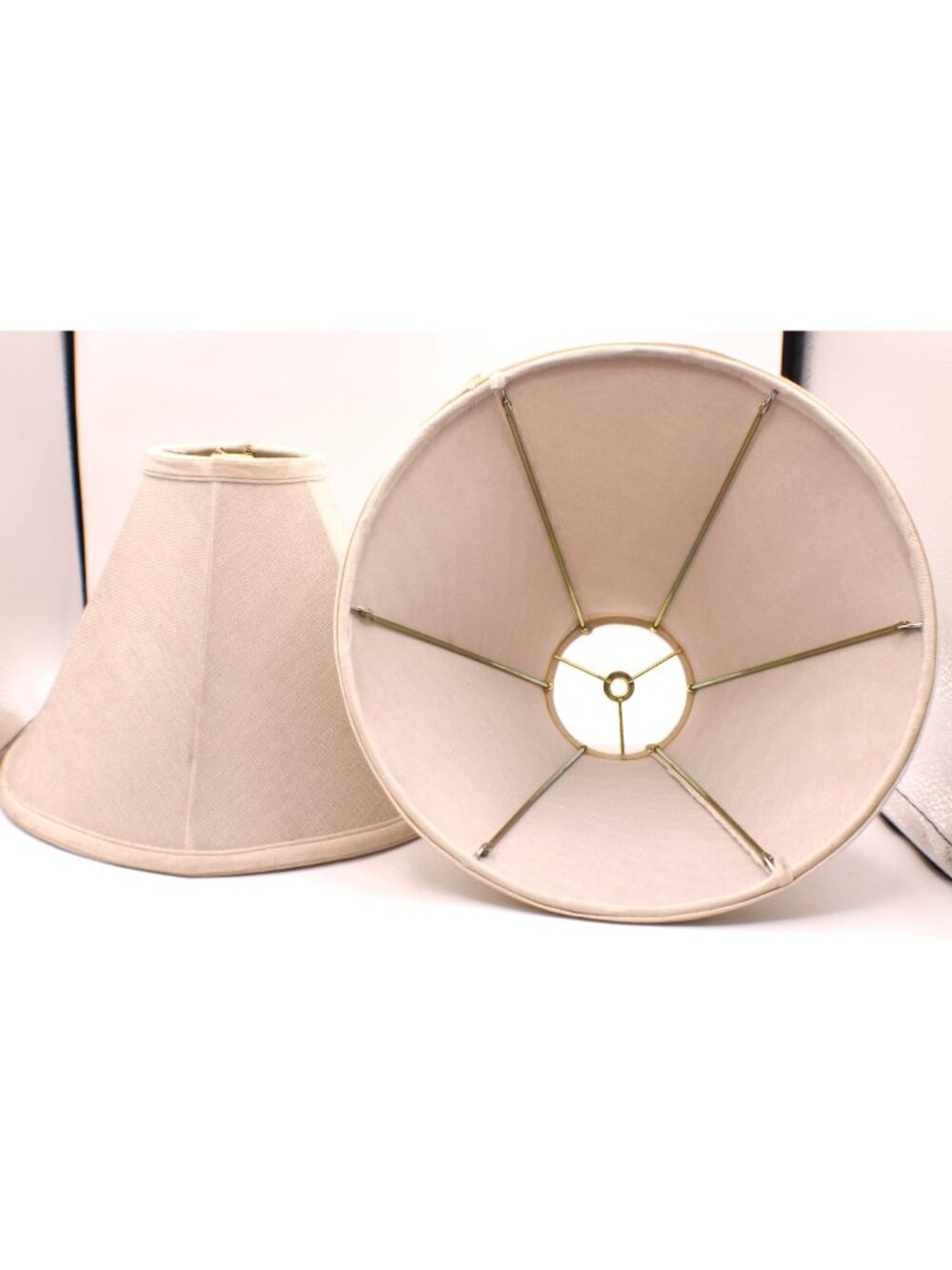 Set 2 Beige Fabric Empire Linen Lamp Shades 12" W 9" H Gold Harp Frame Natural